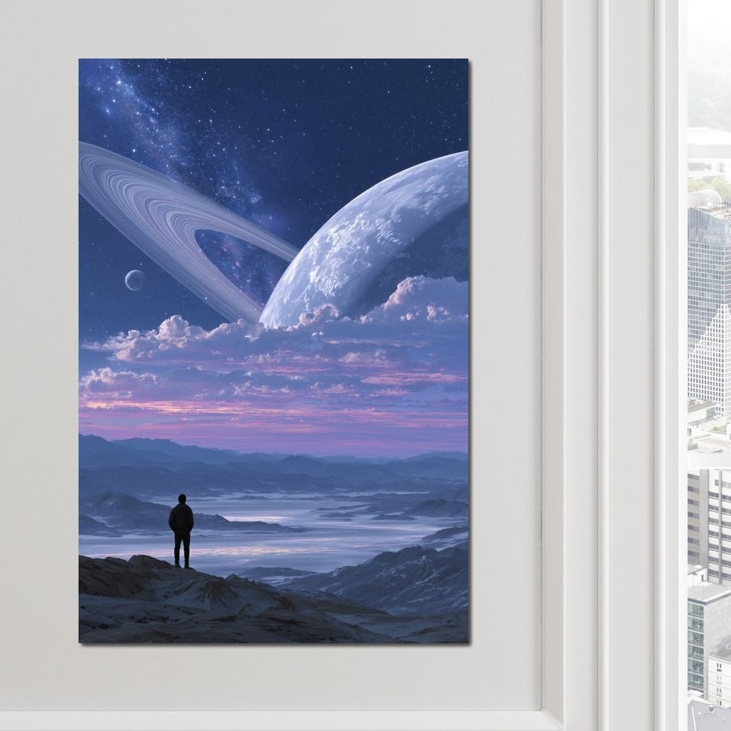 Stargazer Under Ringed World Canvas Wall Art
