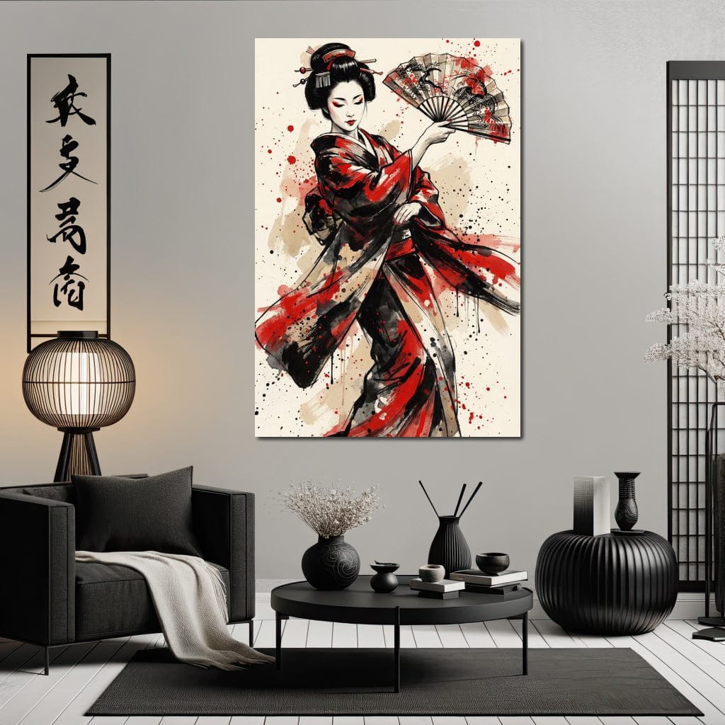 Japanese Woman with Fan Canvas Wall Art