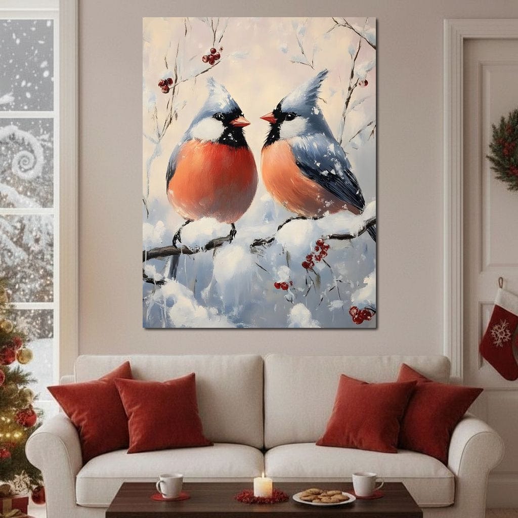 Winter Cardinals Berry Meeting Canvas Wall Art