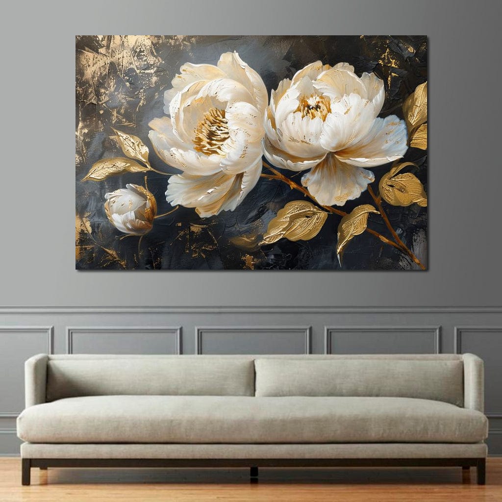 Golden Petals on Midnight Canvas Wall Art