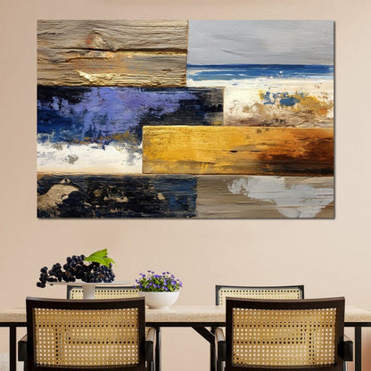 Coastal Indigo Gold Layers Canvas Wall Art