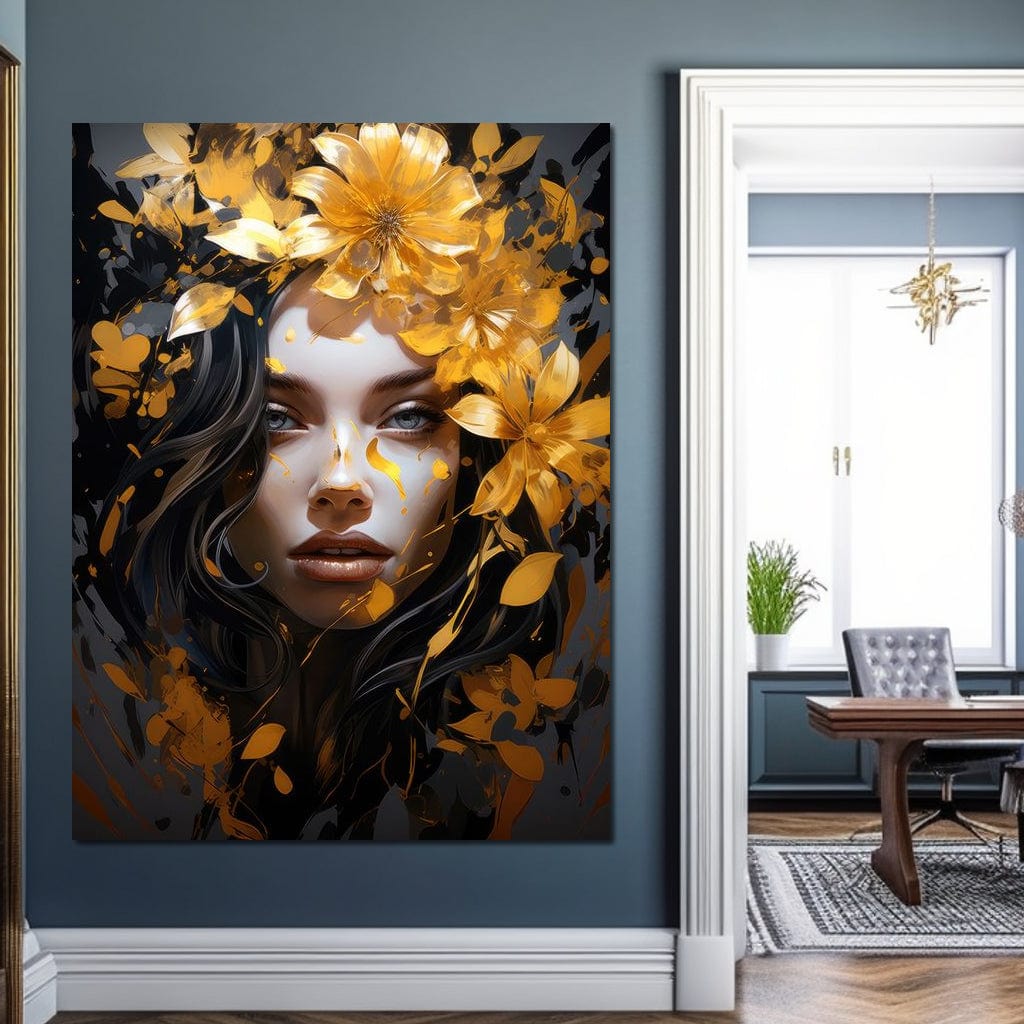 Golden Petal Crown Canvas Wall Art