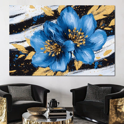 Blue Petals Midnight Bloom Canvas Wall Art
