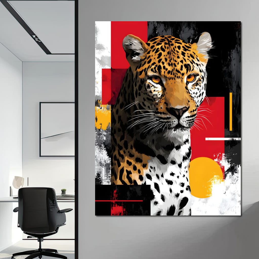 Modern Leopard Portrait Noir Gold Canvas Wall Art