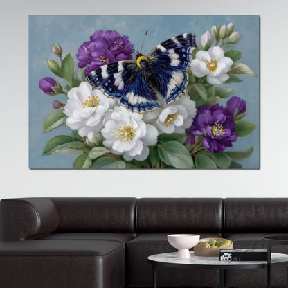 Blue Butterfly Garden Blossom Canvas Wall Art