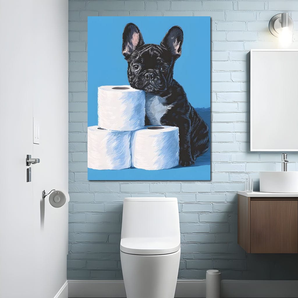 Frenchie Guarding Toilet Rolls Canvas Wall Art