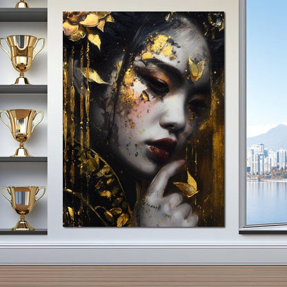 Golden Petal Muse Portrait Canvas Wall Art