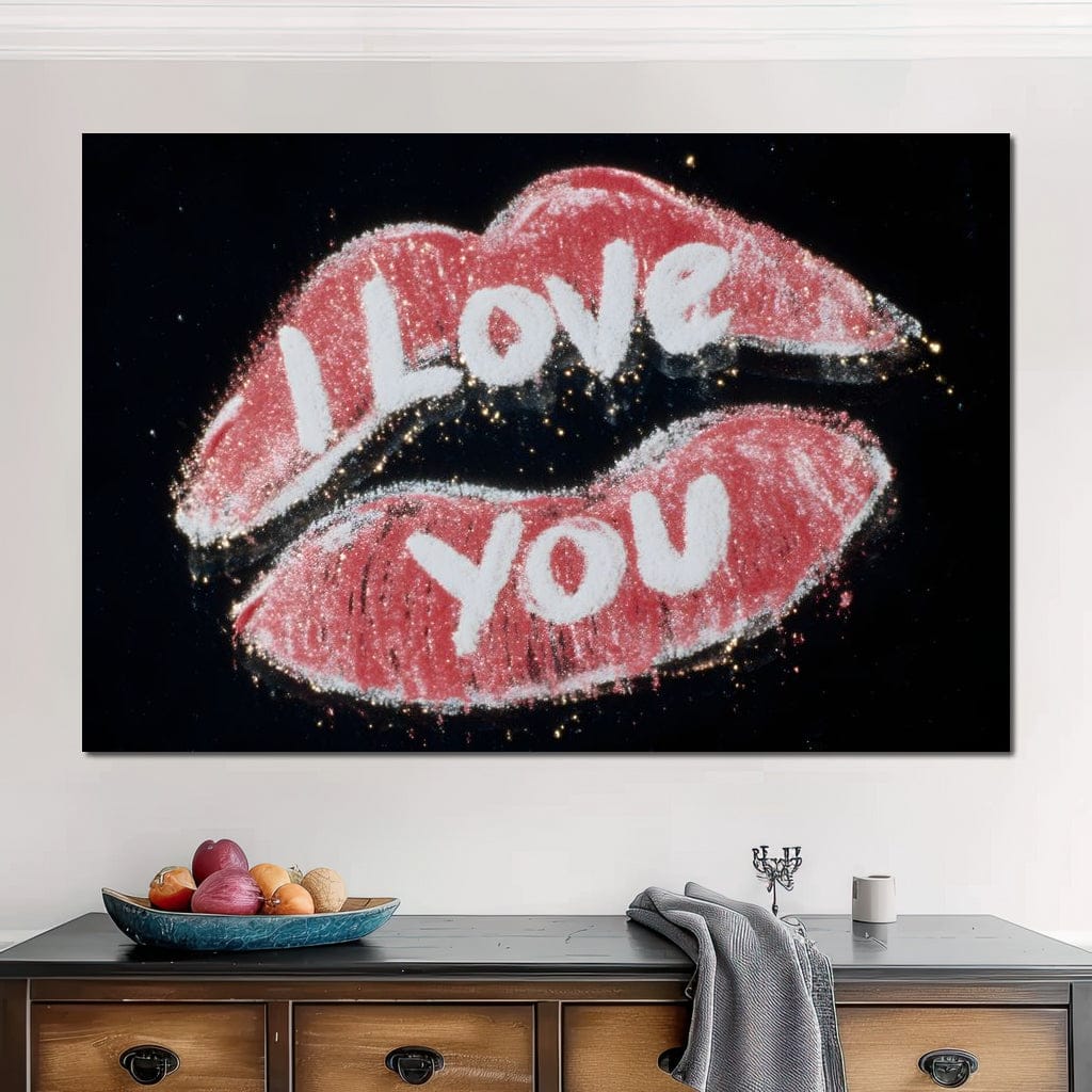Love You Glitter Kiss Pop Canvas Wall Art