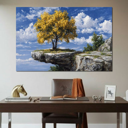 Golden Tree Sky Cliff View Canvas Wall Art