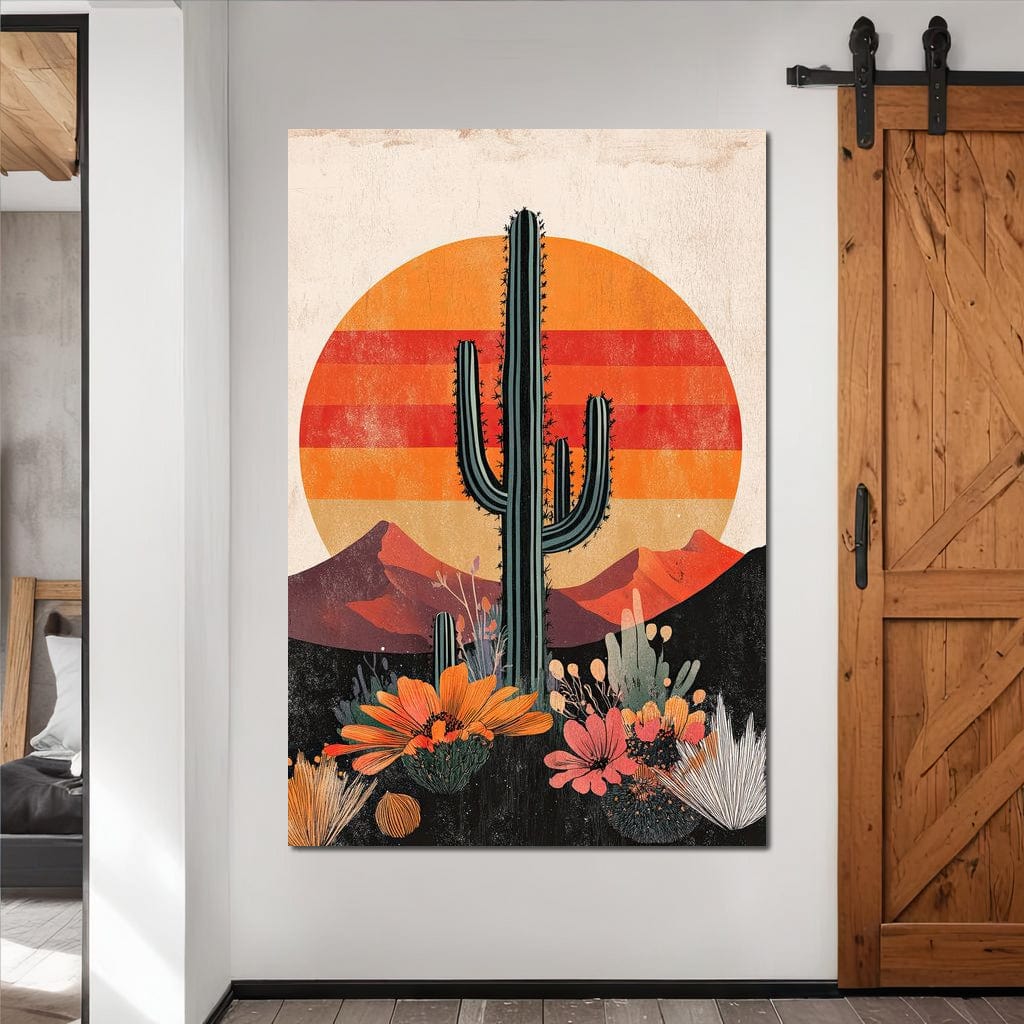 Desert Blooming Cactus Radiance Canvas Wall Art