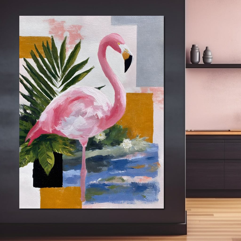 Pink Flamingo Tropical Blocks Canvas Wall Art