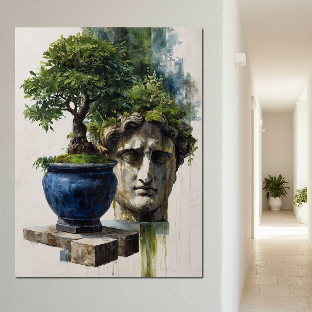 Blue Urn And Stone Head Grove Canvas Wall Art