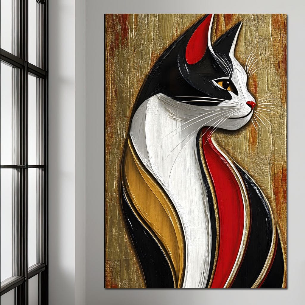 Feline Elegance on Textured Gold Canvas Wall Art