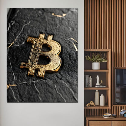 Golden Bitcoin Luxe Marble Icon Canvas Wall Art