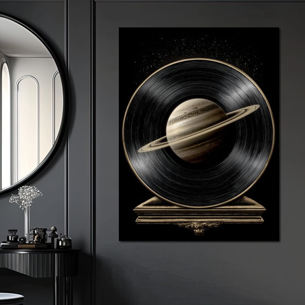 Saturn Vinyl Orbit Night Sky Canvas Wall Art