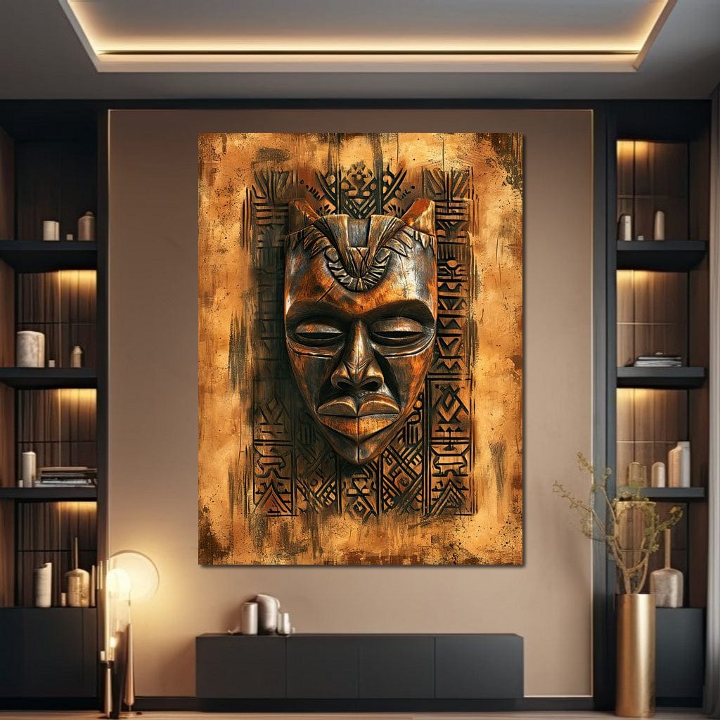 Ancient Tribal Mask Design Canvas Wall Art