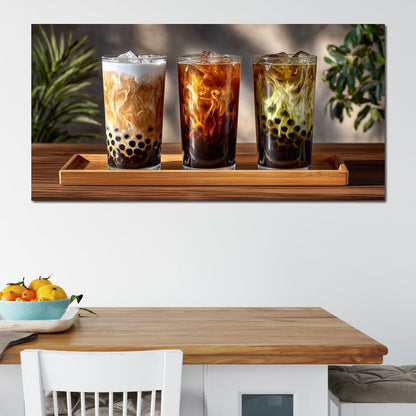 Swirling Bubble Tea Trio Canvas Wall Art
