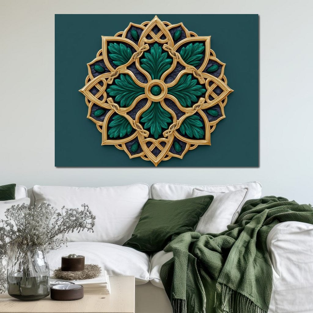 Gilded Emerald Knot Medallion Canvas Wall Art