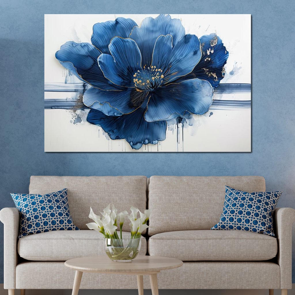 Sapphire Petals with Gold Dew Canvas Wall Art