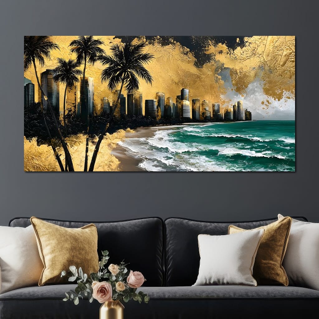 Miami Vibes in Gold Canvas Wall Art