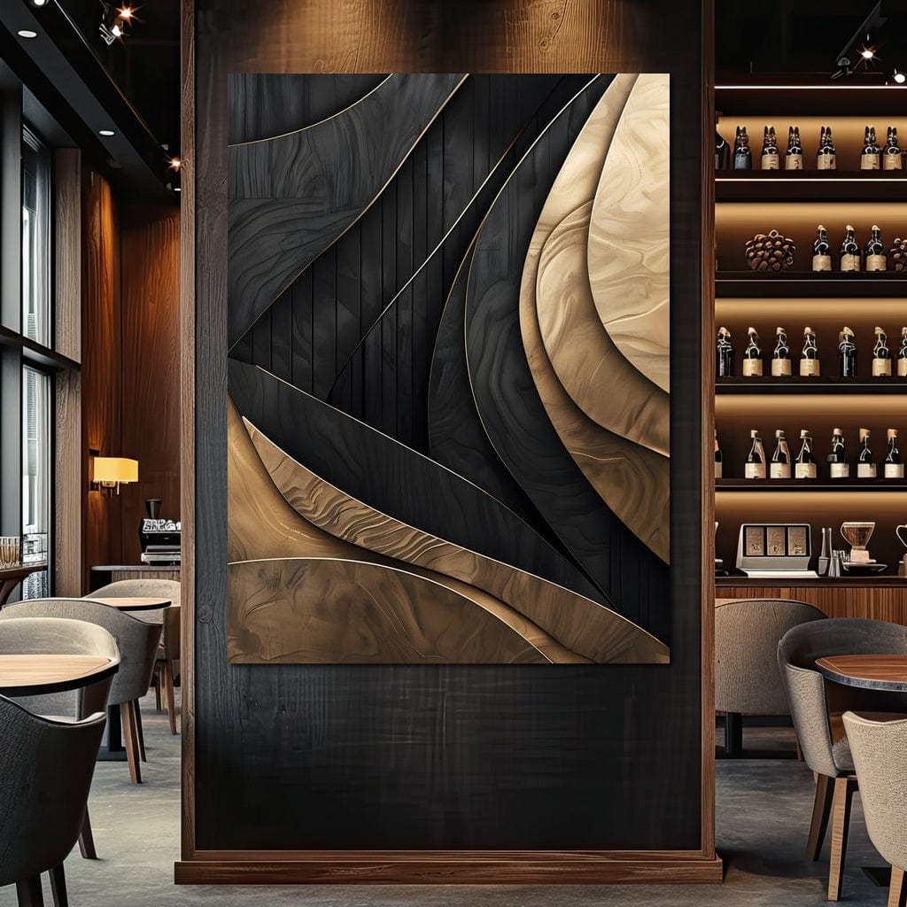 Grey and Gold Wooden Waves 004 Canvas Wall Art