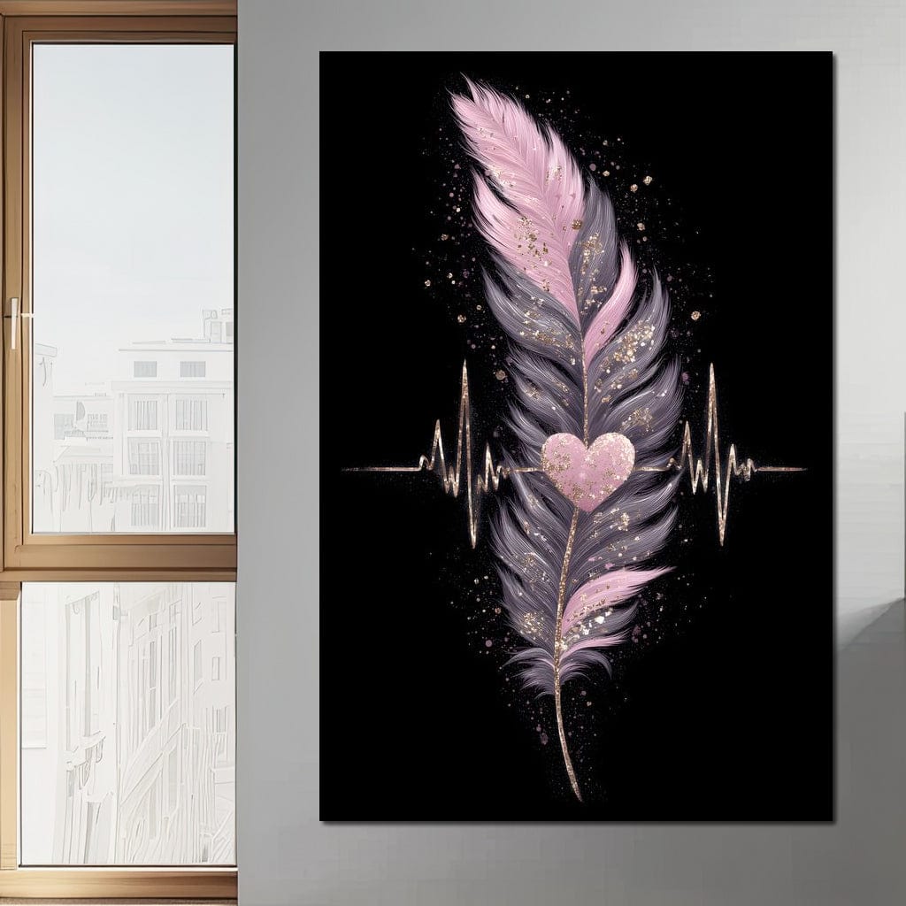 Feather Heartbeat Gold Pink Canvas Wall Art