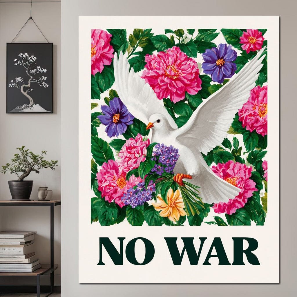 No War Dove Flower Garden Canvas Wall Art