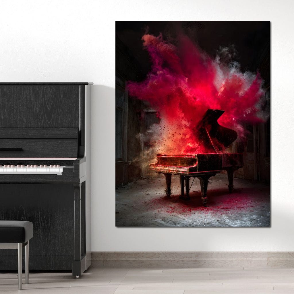 Grand Piano Burst of Vibrant Fire Canvas Wall Art