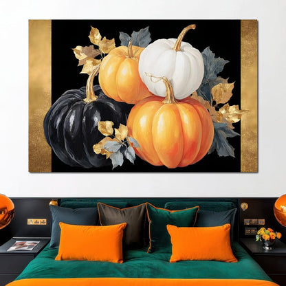 Golden Pumpkin Harvest Harmony Canvas Wall Art