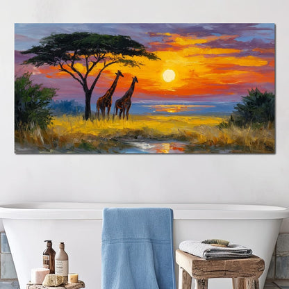 Savanna Giraffes Sunset Glow Canvas Wall Art
