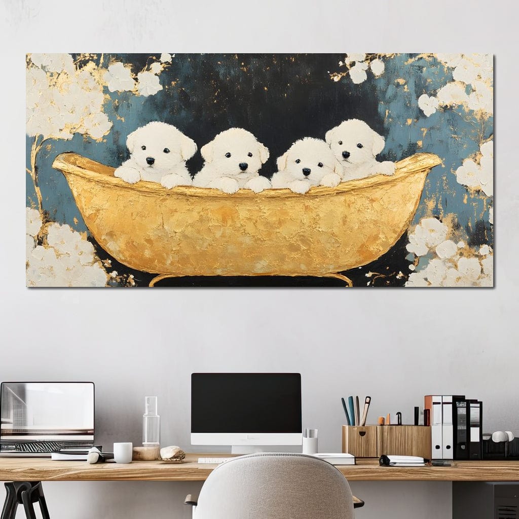 Golden Pups Bath Delight Canvas Wall Art