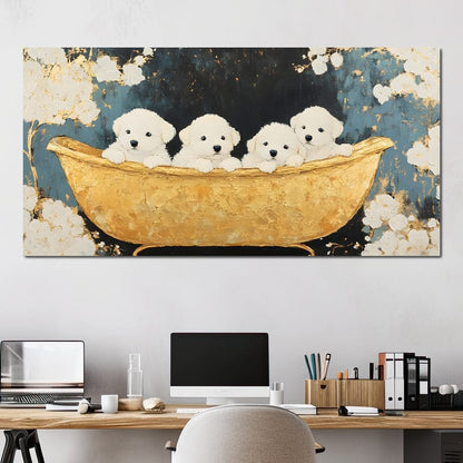 Golden Pups Bath Delight Canvas Wall Art