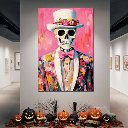 Dapper Skeleton Floral Jubilee Canvas Wall Art
