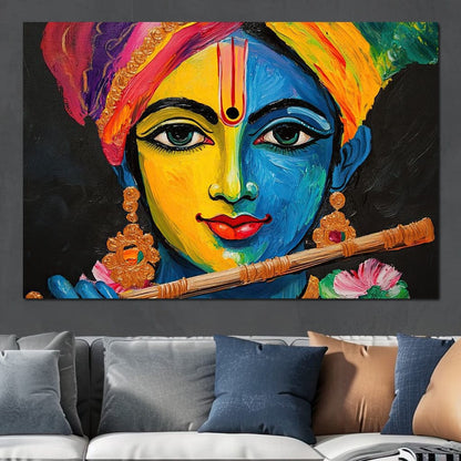 Divine Radiance of Vibrant Krishna Canvas Wall Art