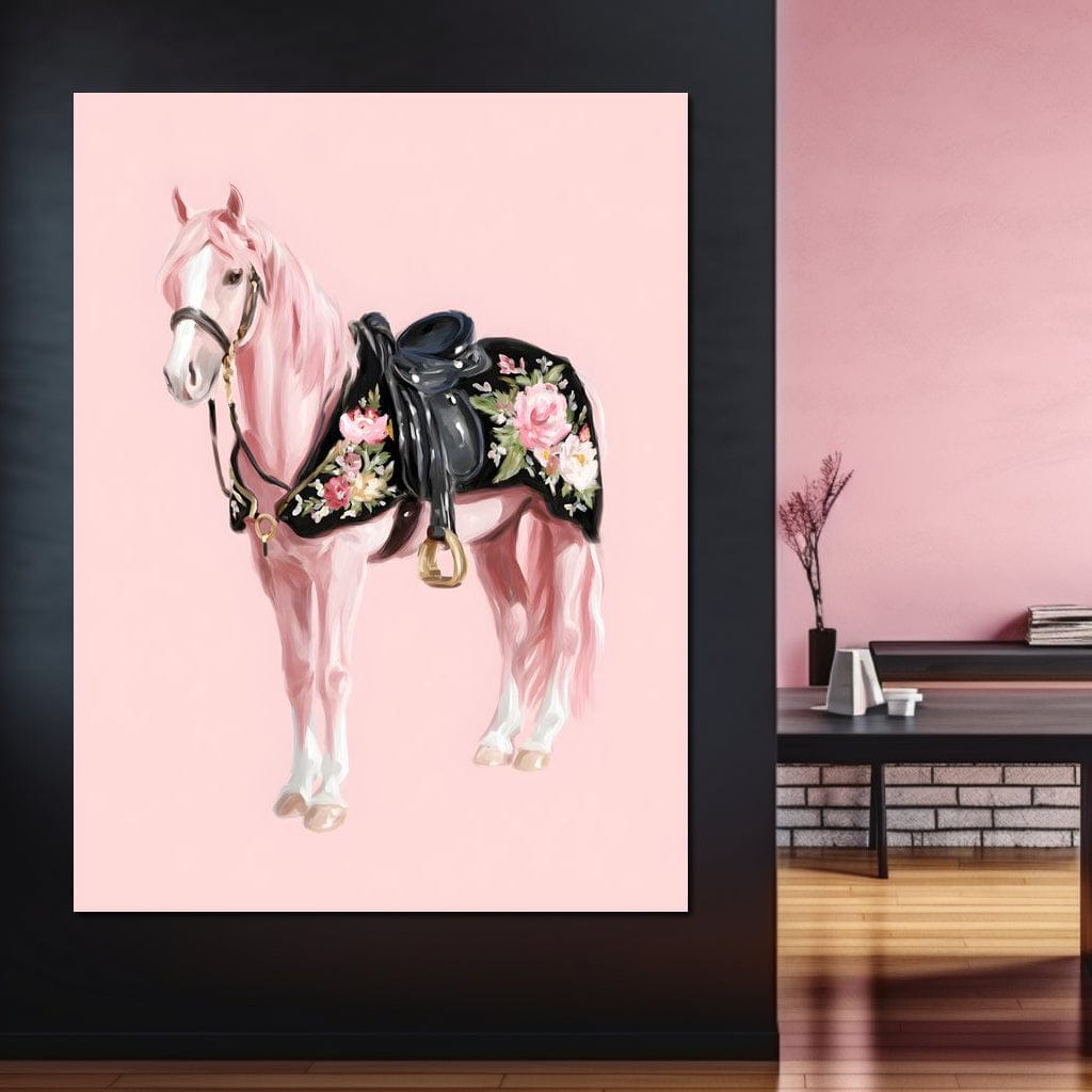 Blush Pony Floral Saddle Canvas Wall Art