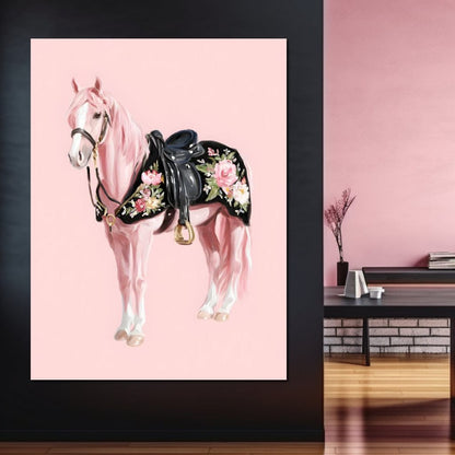 Blush Pony Floral Saddle Canvas Wall Art
