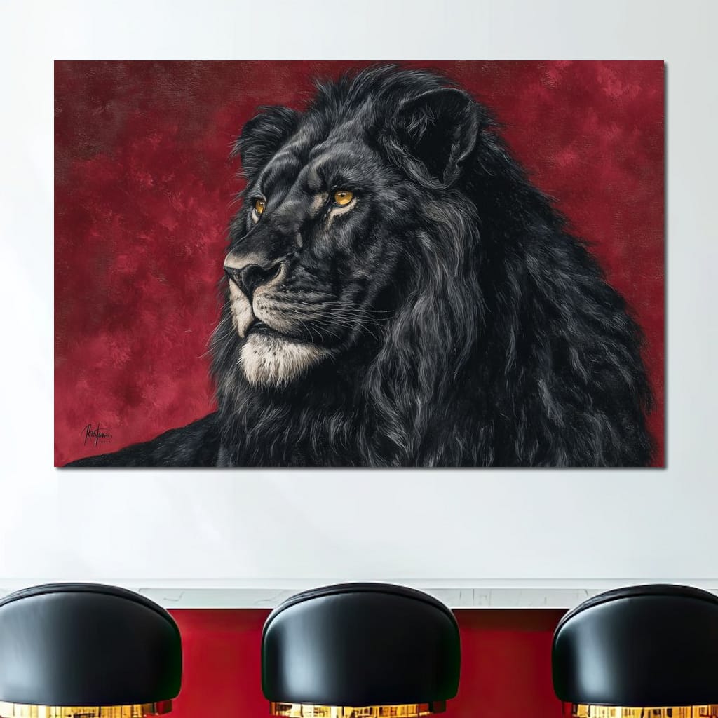 Midnight King Black Lion Portrait Canvas Wall Art
