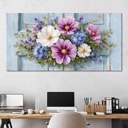 Rustic Pastel Cottage Flowers Canvas Wall Art