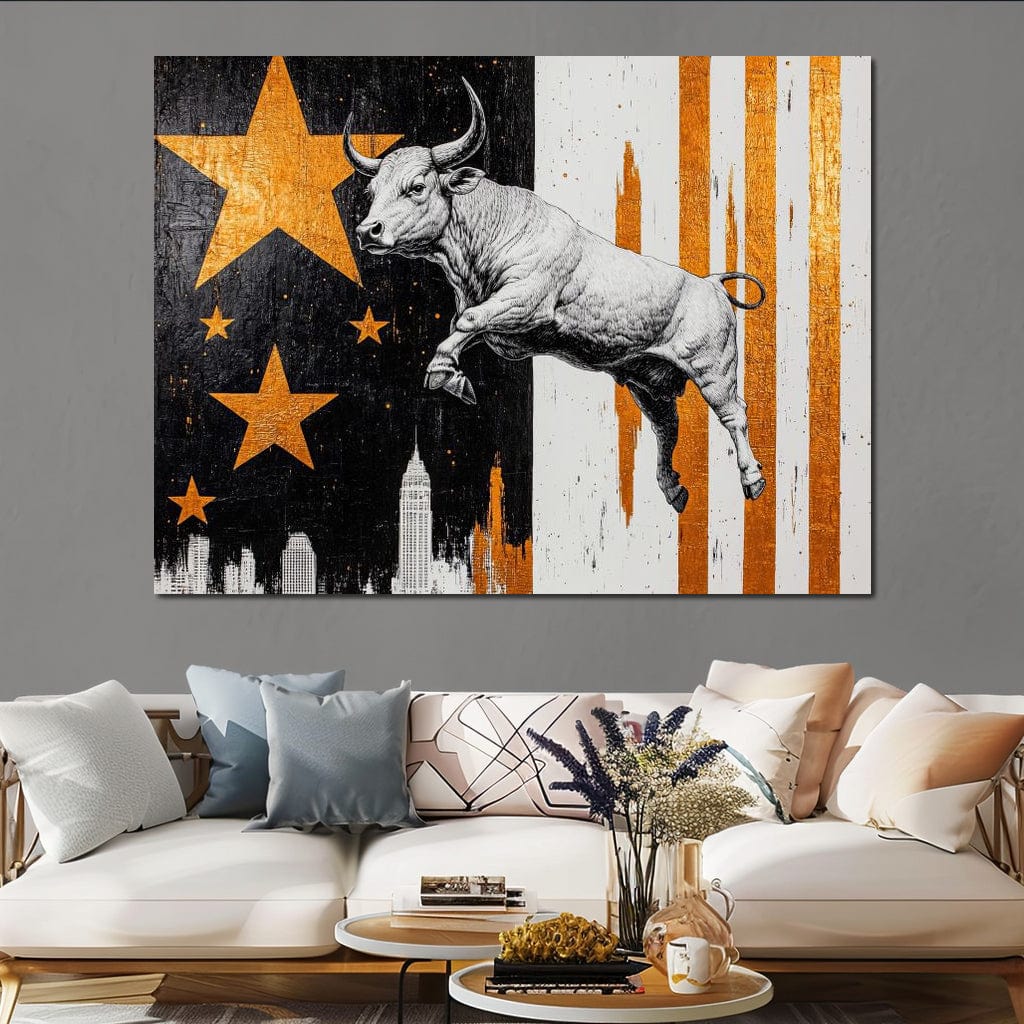 Bull Triumphs City Dreams Canvas Wall Art