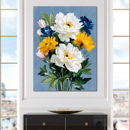 Blue Garden Peony Bouquet Canvas Wall Art