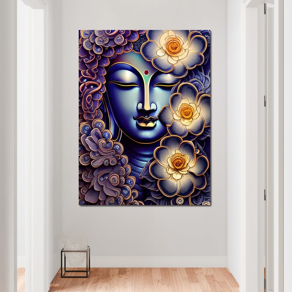 Buddha & Flowers Purple Canvas Wall Art