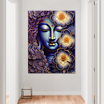 Buddha & Flowers Purple Canvas Wall Art