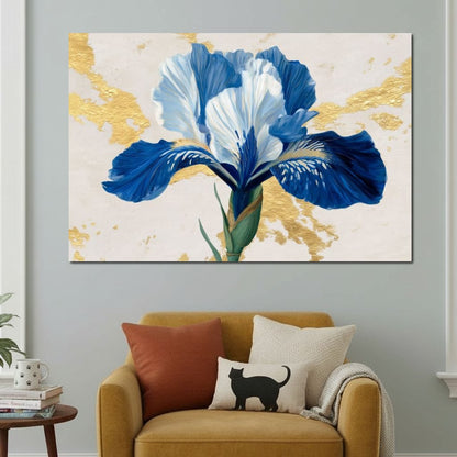 Gilded Blue Iris Bloom Canvas Wall Art