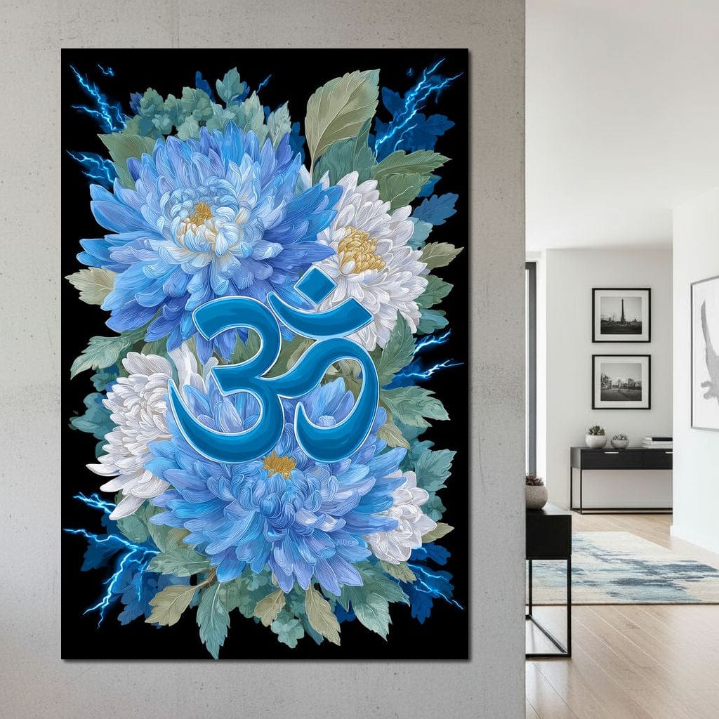 Blue Floral Om Canvas Wall Art