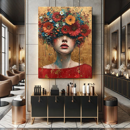 Bloomed Silence in Gold Canvas Wall Art