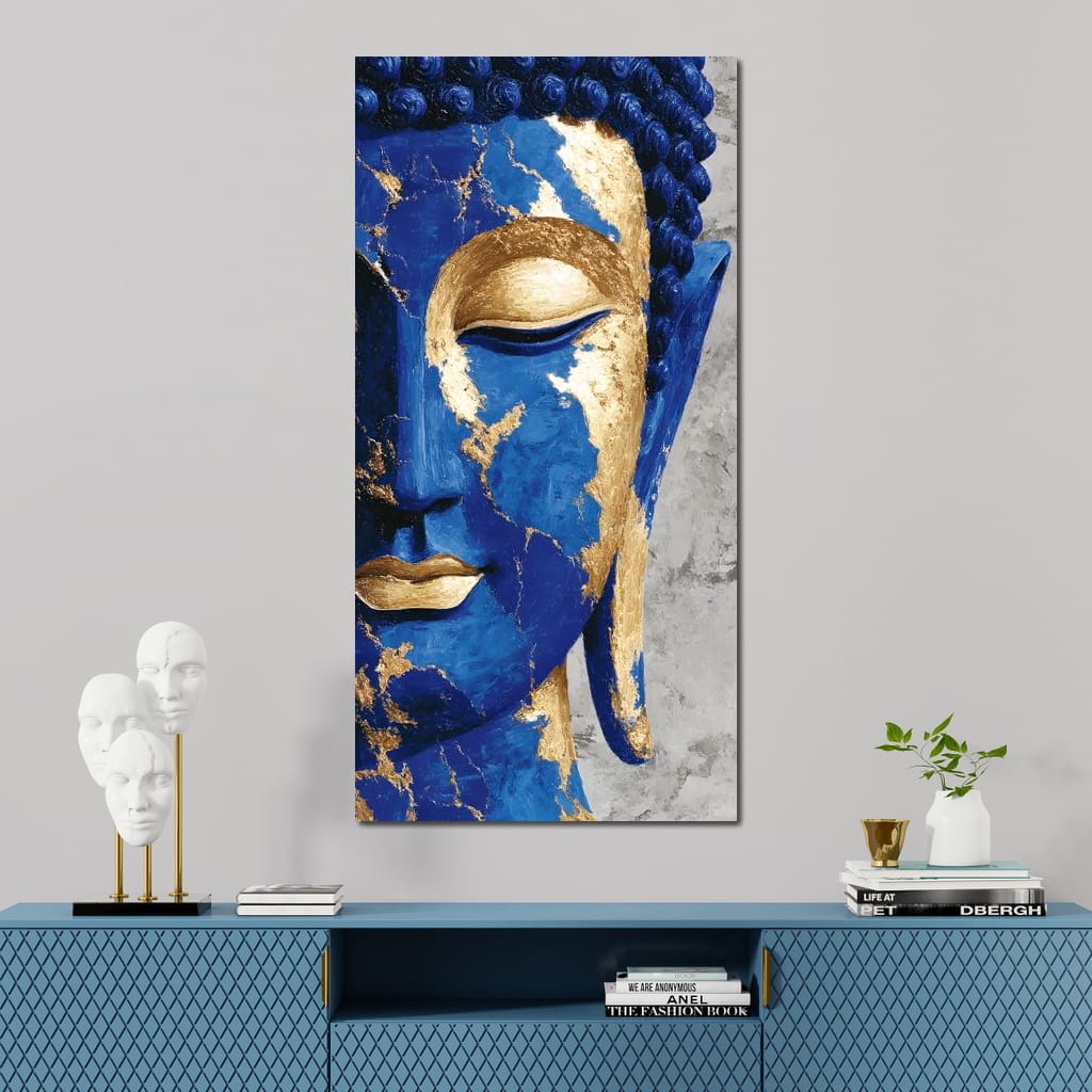 Cobalt Gold Buddha Portrait Canvas Wall Art