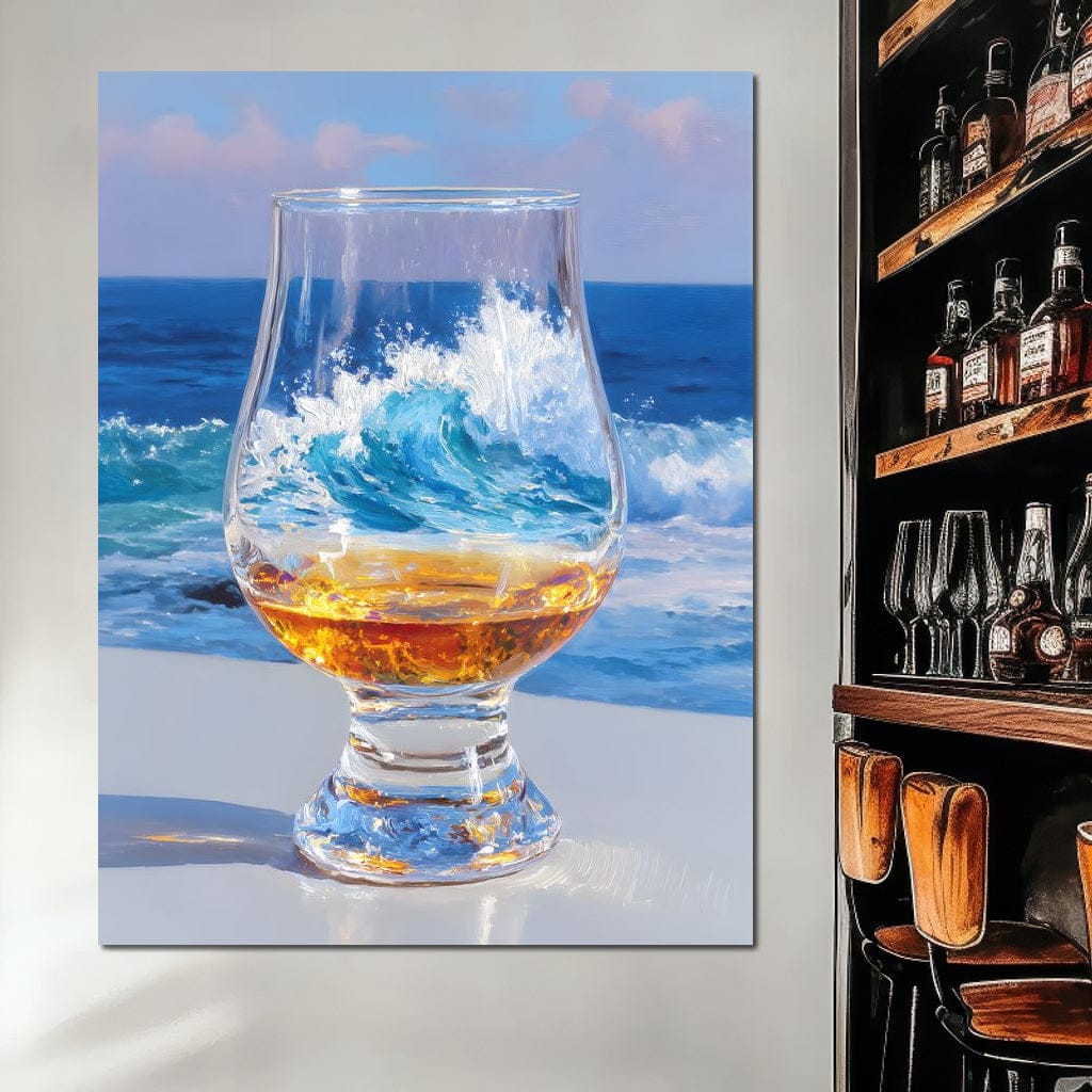 Ocean Wave Whisky Glass Stillness Canvas Wall Art
