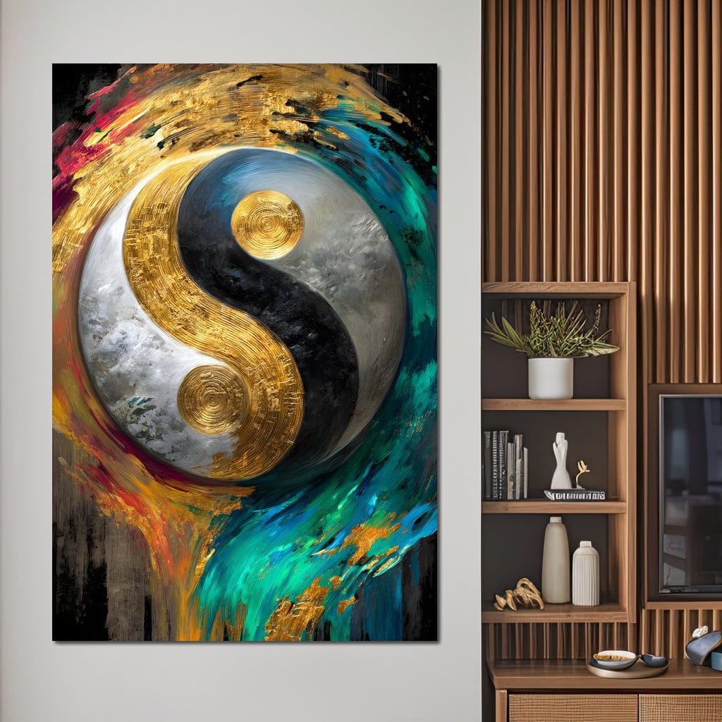 Cosmic Balance Golden Flux Canvas Wall Art