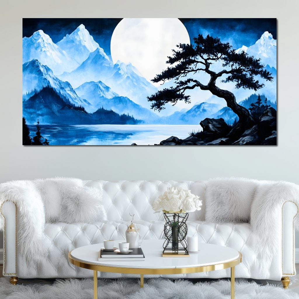Moonlit Tranquil Peakscape Canvas Wall Art