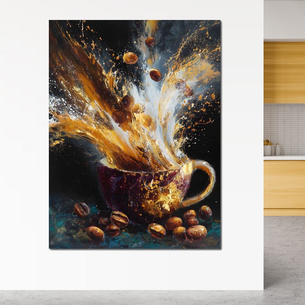 Golden Espresso Burst Cup Canvas Wall Art
